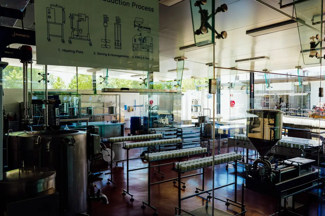 A food production plant with stainless processing lines